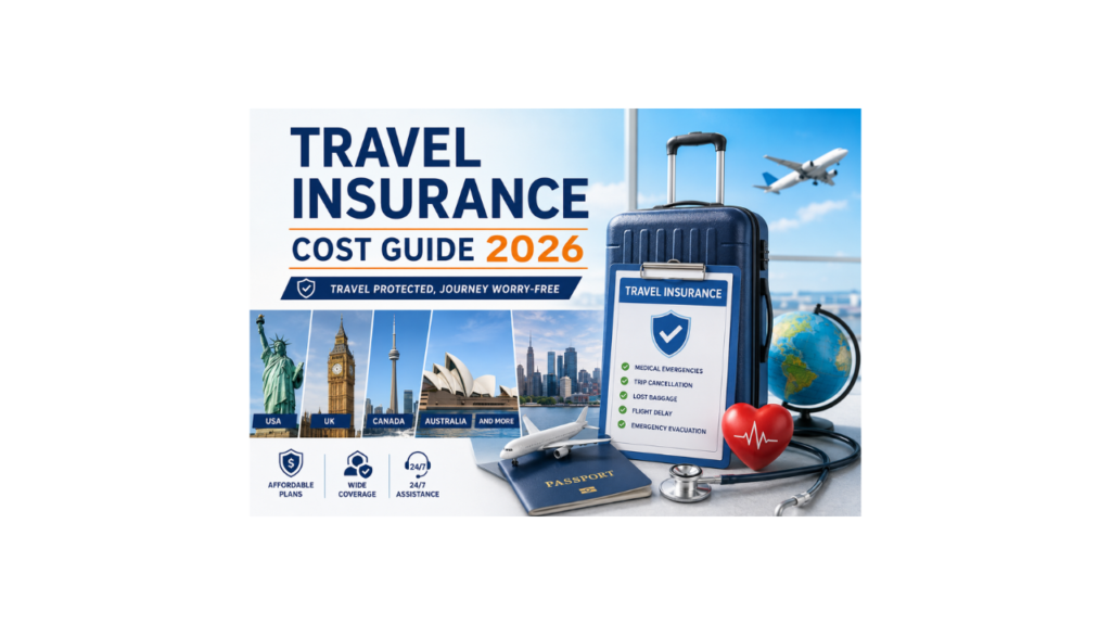 Travel insurance cost guide 2026 for USA, UK, Canada and Australia visitors with medical coverage and trip protection benefits